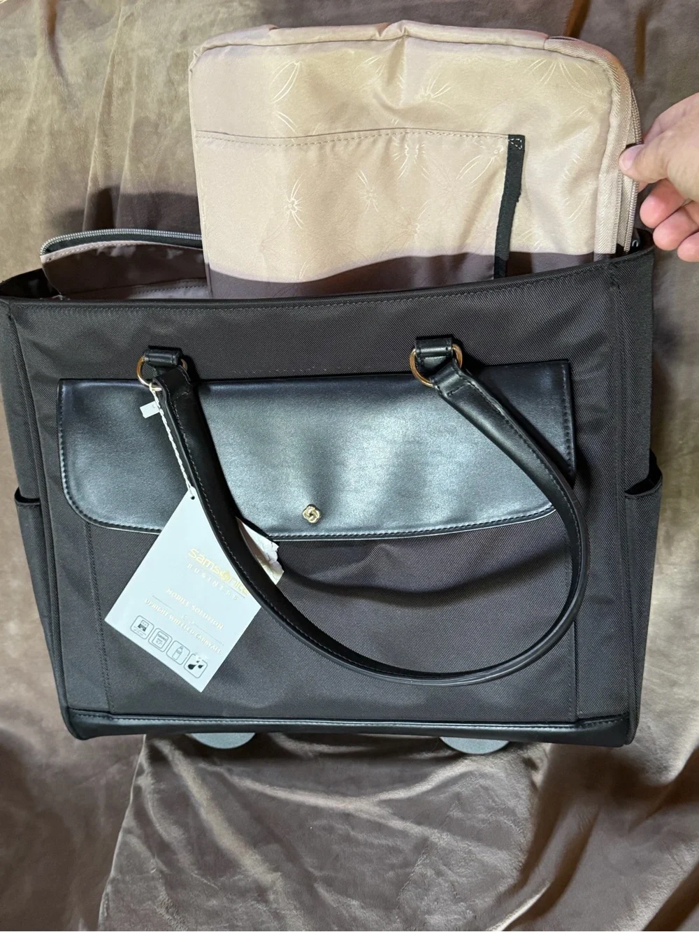 Black Tote Bag with Front Flap Pocket
